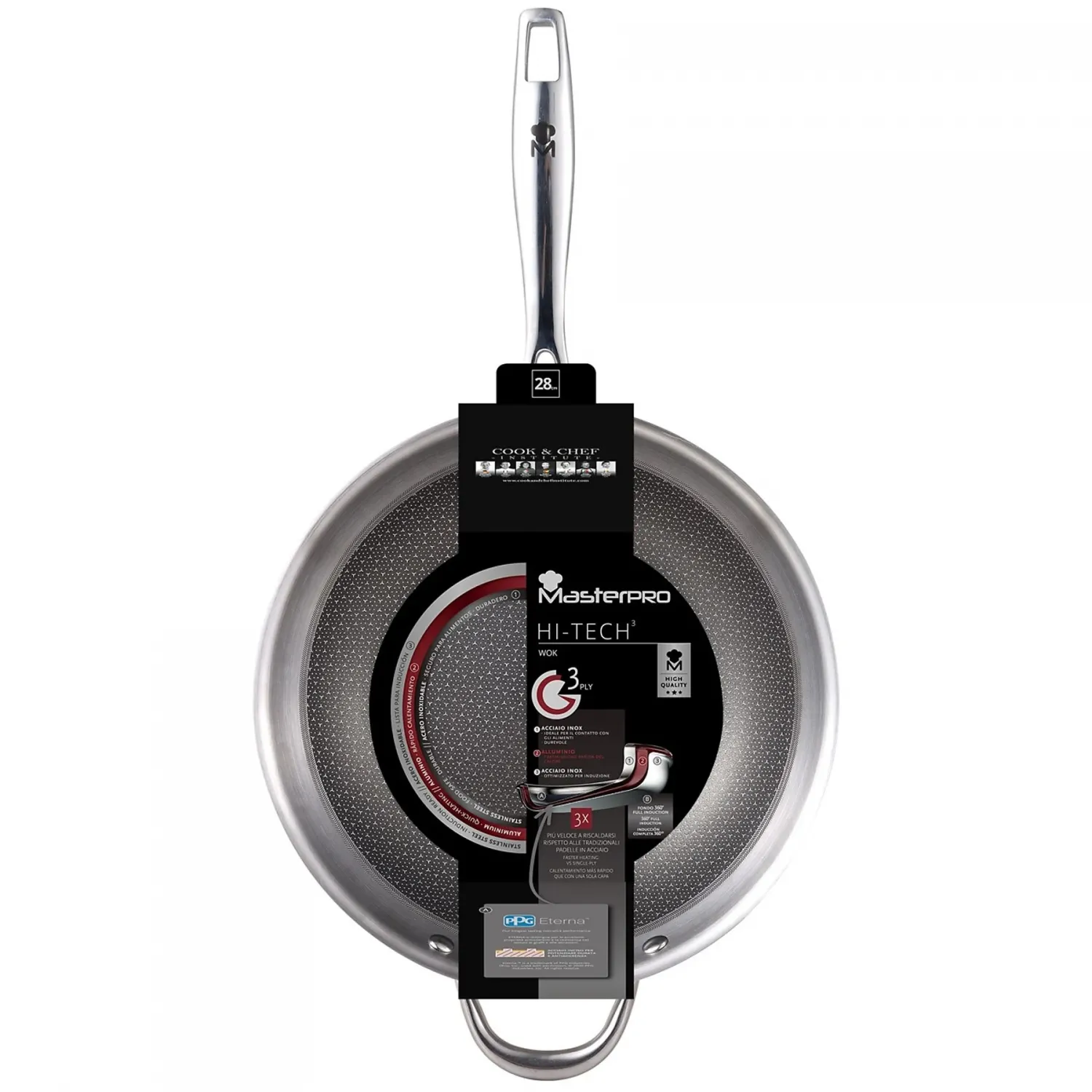 MasterPro Hi-Tech3 Wok Από Ανοξείδωτο Ατσάλι Με Αντικολλητική Επίστρωση 28cm